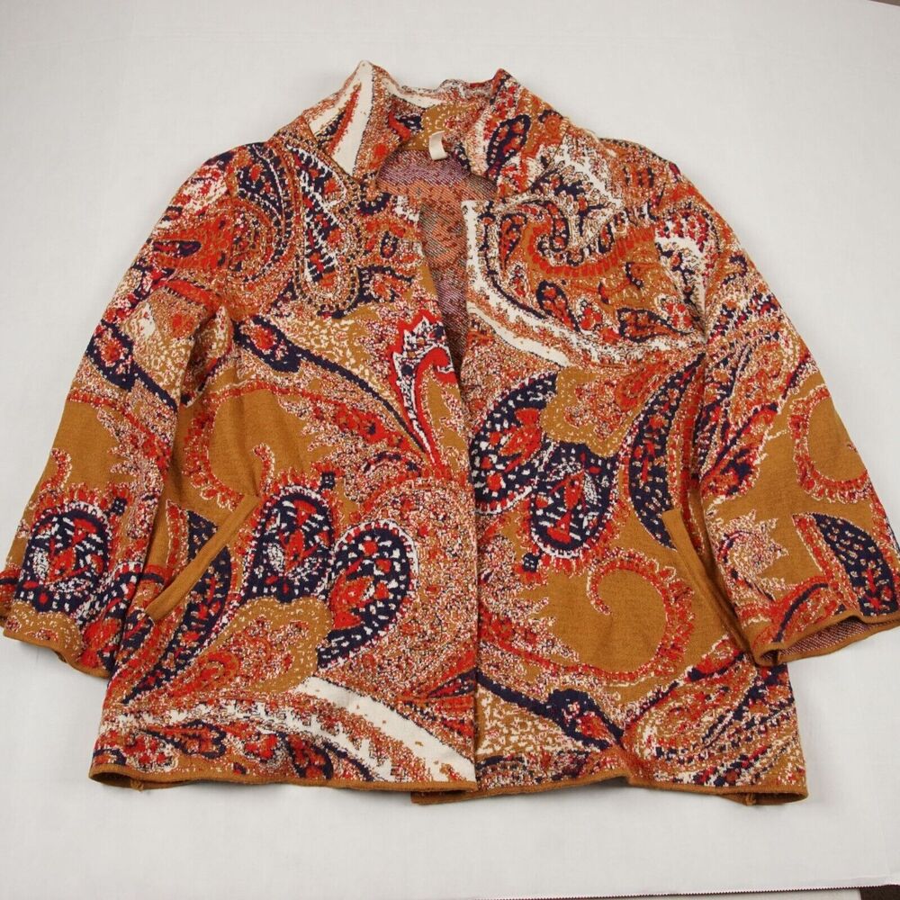 Anthropologie Moth Paisley Intarsia Multicolor 1 Button Sweater Blazer Womens S